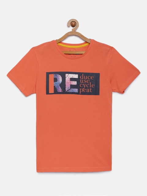 

Indian Terrain Boys Peach-Coloured Printed Round Neck T-shirt