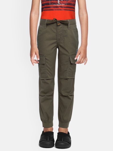 

Indian Terrain Boys Olive Green Solid Cotton Joggers
