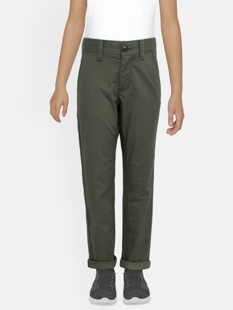 

Indian Terrain Boys Olive Green Regular Fit Self Design Regular Trousers