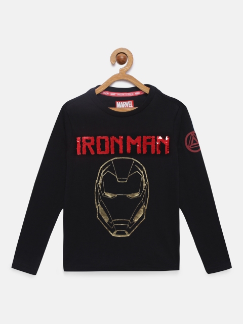

Indian Terrain Boys Black Iron Man Printed Cotton Round Neck T-shirt