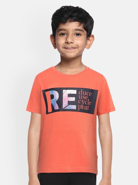 

Indian Terrain Boys Orange Printed Cotton Round Neck Pure Cotton T-shirt