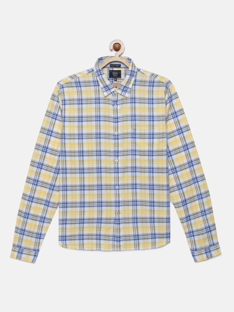 

Indian Terrain Boys Cream-Coloured & White Checked Cotton Regular Fit Casual Shirt