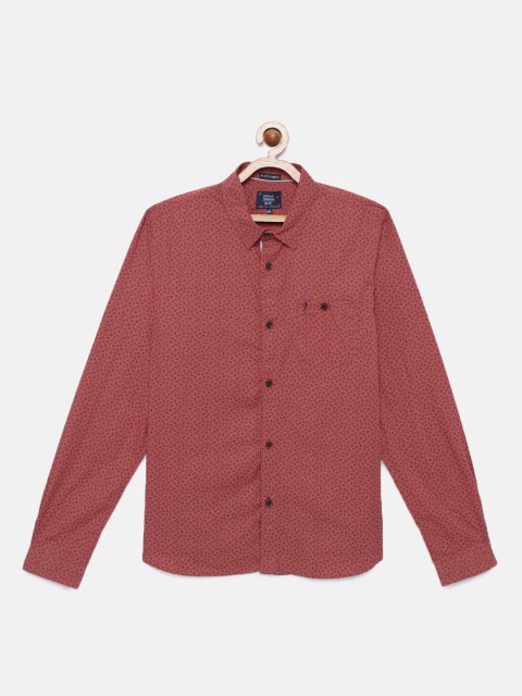

Indian Terrain Boys Rust-Coloured Regular Fit Printed Pure Cotton Casual Shirt