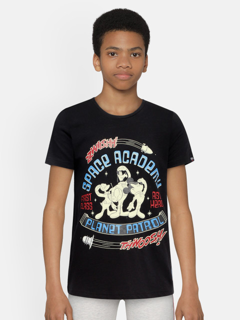 

Indian Terrain Boys Black Printed Round Neck Pure Cotton T-shirt