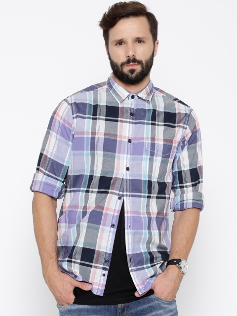 

United Colors of Benetton Men Purple Checked Casual Shirt