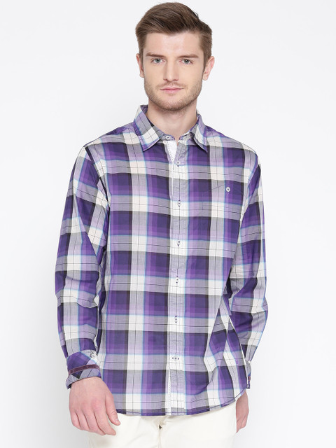 

United Colors of Benetton Purple & Off-White Checked Casual Shirt