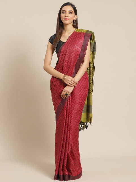 

swatika Magenta & Green Woven Design Handloom Bhagalpuri Saree