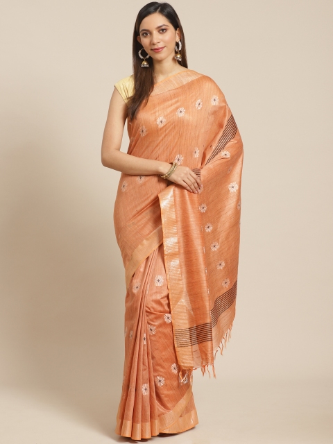 

swatika Orange & White Woven Design Handloom Bhagalpuri Saree