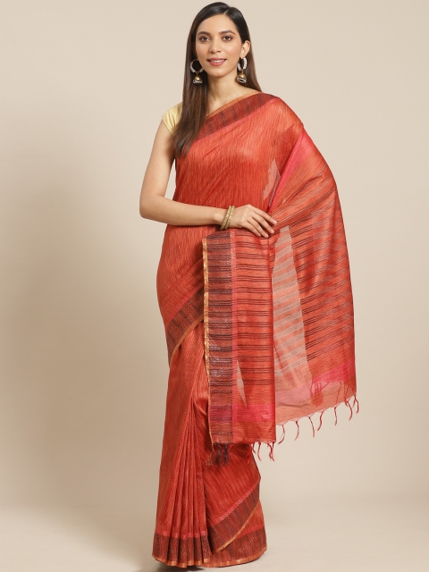 

swatika Rust Orange Handloom Woven Design Bhagalpuri Saree