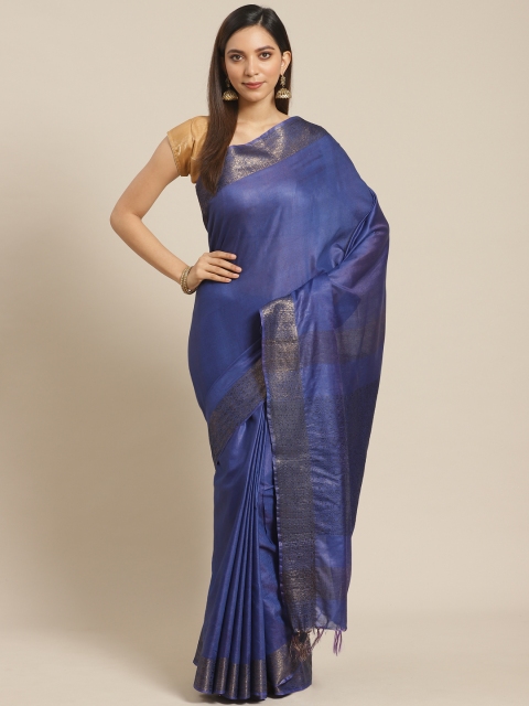 

swatika Blue Solid Handloom Bhagalpuri Saree With Zari Detail