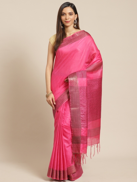 

swatika Pink Solid Handloom Bhagalpuri Saree With Zari Detail