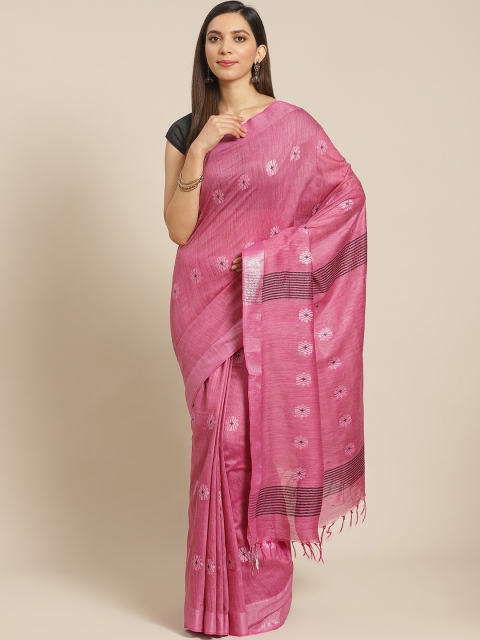 

swatika Pink & White Zari Woven Design Handloom Bhagalpuri Saree