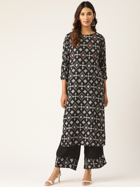 

Kurti's by Menka Women Black & Grey Self-Design Kurta with Palazzos