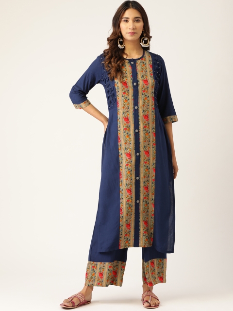 

Kurti's by Menka Women Navy Blue & Red Printed Kurta with Palazzos