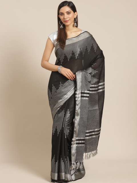 

swatika Black & Charcoal Grey Zari Woven Design Handloom Bhagalpuri Saree
