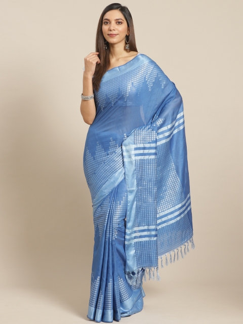 

swatika Blue & Silver Zari Woven Design Handloom Bhagalpuri Saree