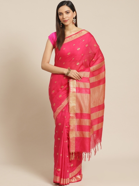 

swatika Pink & Golden Zari Woven Design Handloom Bhagalpuri Saree
