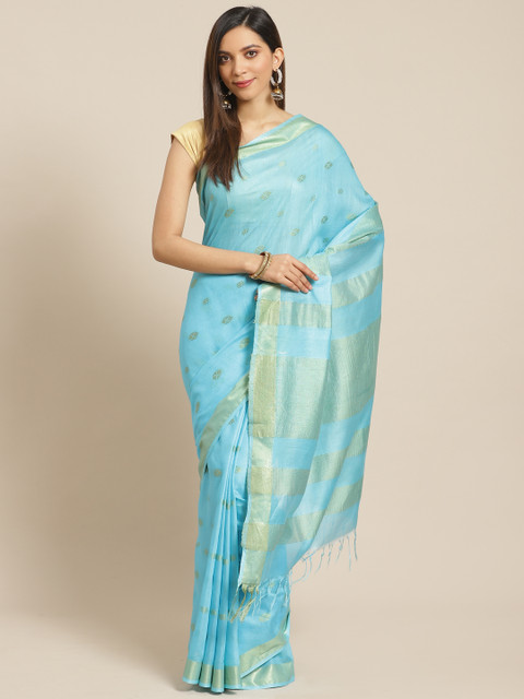 

swatika Blue & Golden Zari Woven Design Handloom Bhagalpuri Saree