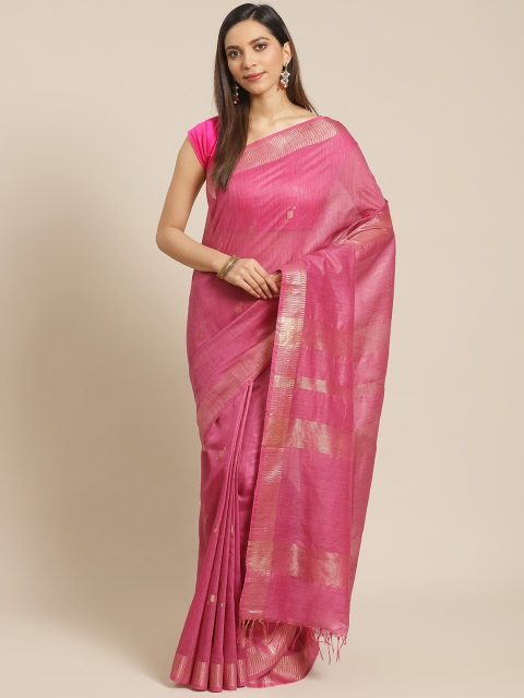 

swatika Pink & Golden Zari Woven Design Handloom Bhagalpuri Saree