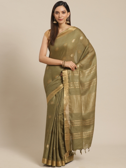 

swatika Olive Green & Golden Handloom Zari Woven Design Bhagalpuri Saree