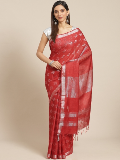 

swatika Red & Silver Handloom Woven Design Bhagalpuri Saree