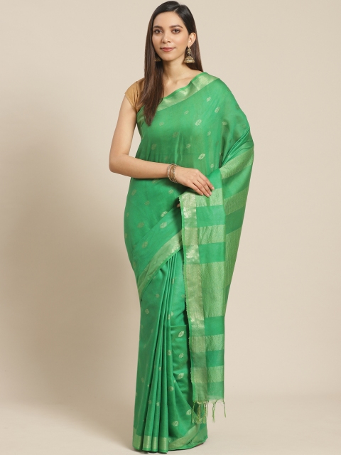 

swatika Green & Golden Zari Woven Design Handloom Bhagalpuri Saree