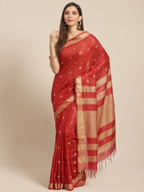 

swatika Red & Golden Zari Woven Design Handloom Bhagalpuri Saree