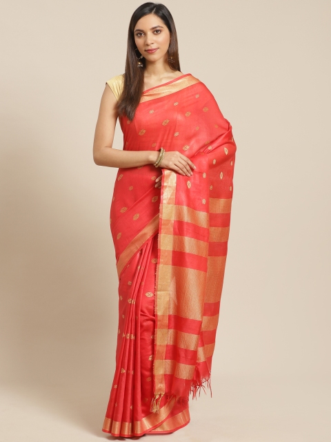 

swatika Red & Golden Zari Woven Design Handloom Bhagalpuri Saree