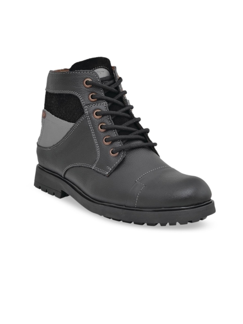 

Carlton London Men Black Solid Leather Lightweight Mid-Top Flat Boots