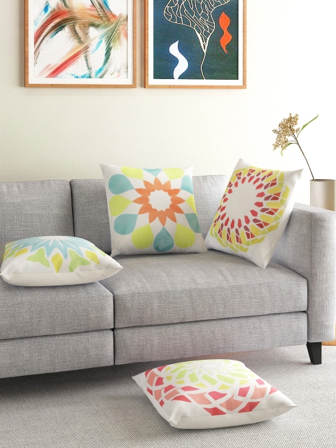 

STYBUZZ Set of 4 White Printed 16'' x 16'' Square Cushion Covers