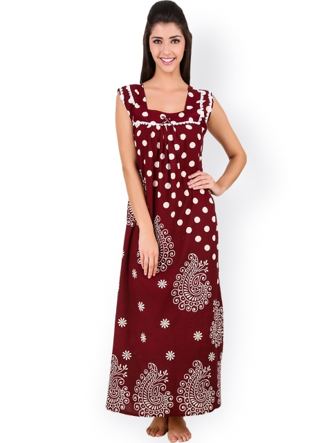 

Masha Maroon Polka Dot Print Maxi Nightdress NT-A121-773