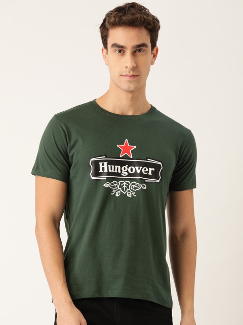 

PRINTOCTOPUS Men Green Printed Pure Cotton Round Neck T-shirt