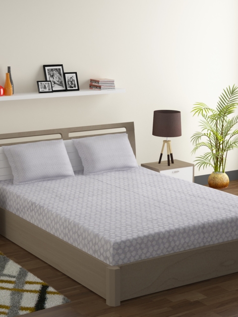 

SWAYAM Grey & White Floral 200 TC Cotton 1 Queen Bedsheet with 2 Pillow Covers