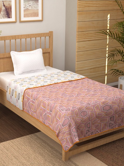 Story@home Peach-Coloured Geometric 150 GSM Single Bed Comforter