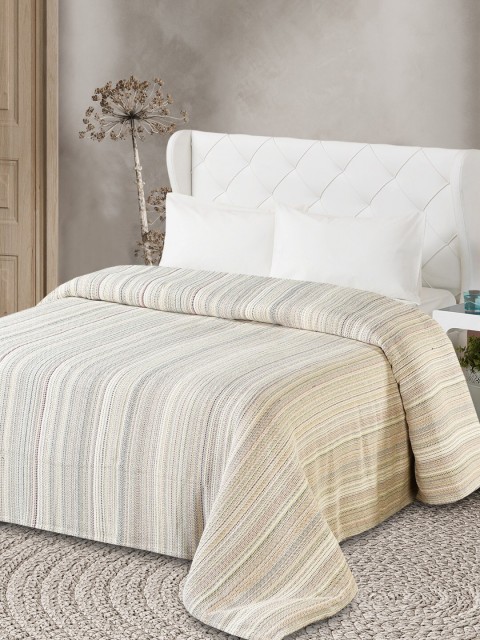 

AVI Living Off White & Brown Striped AC Room 300 GSM Double Bed Blanket