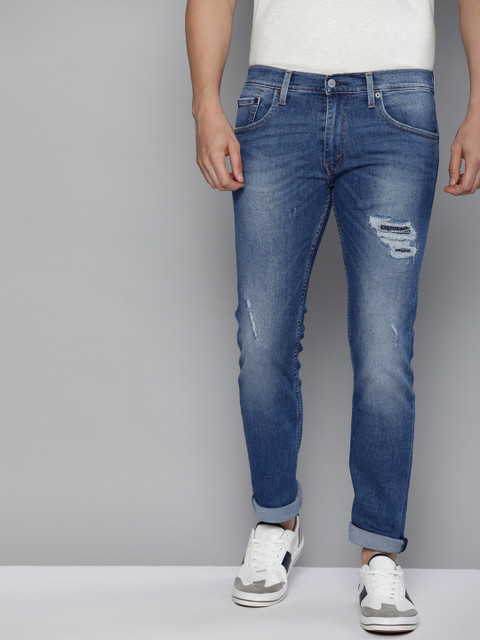 

Levis Men Blue 65504 Skinny Fit Mid-Rise Highly Distressed Sustainable Jeans