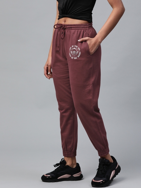 

VividArtsy Women Burgundy Slim Fit Pure Cotton Solid Joggers