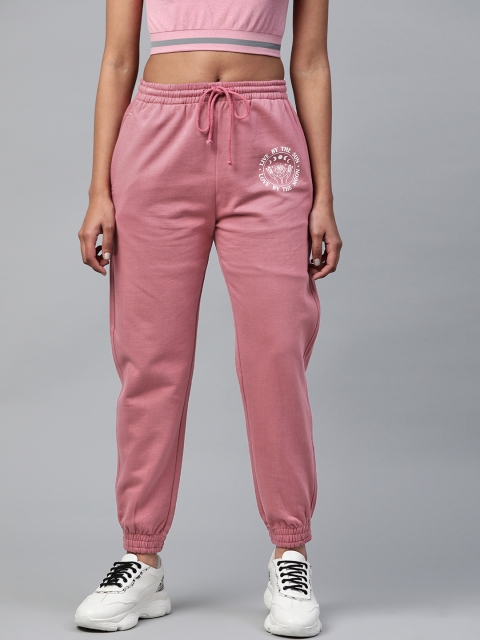 

VividArtsy Women Pink Slim Fit Pure Cotton Solid Joggers