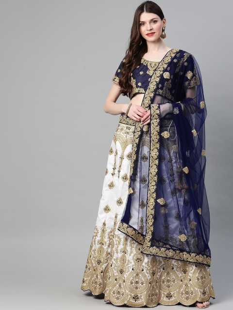 

Readiprint Fashions White & Blue Embroidered Semi-Stitched Lehenga & Unstitched Blouse with Dupatta