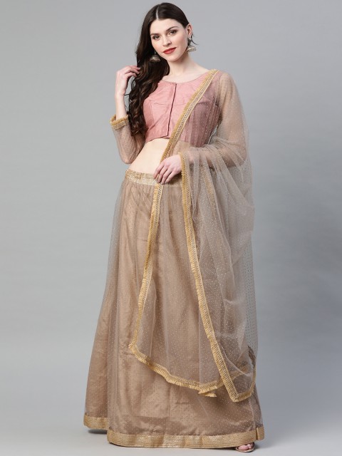 

Readiprint Fashions Beige & Pink Solid Semi-Stitched Lehenga & Unstitched Blouse with Dupatta