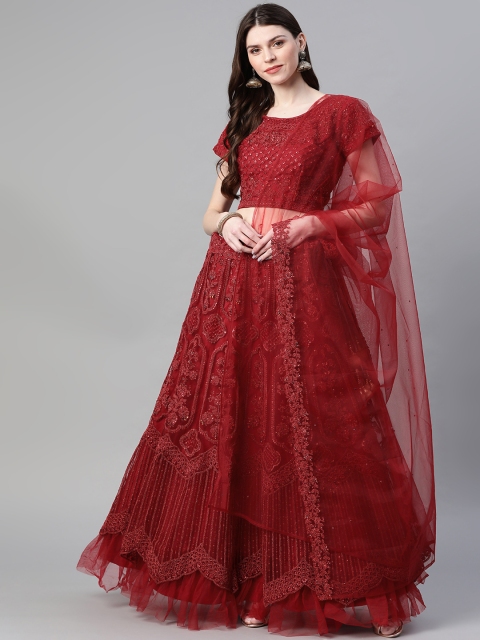 

Readiprint Fashions Maroon Embroidered Semi-Stitched Lehenga & Blouse with Dupatta