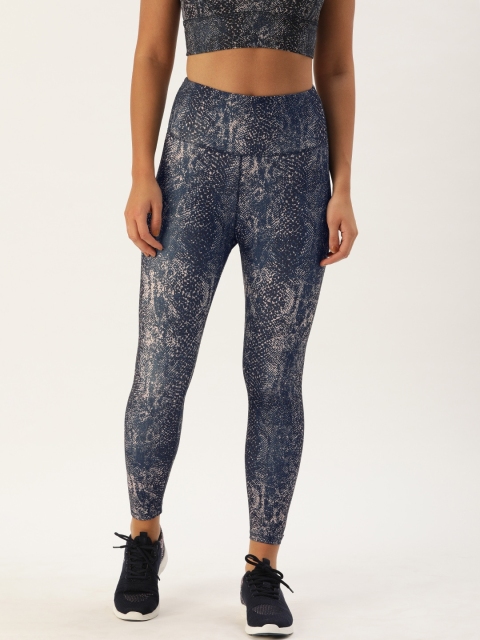 

Enamor Women Athleisure Navy Blue Pink Printed Hugged Fit Gym Training Leggings Tights