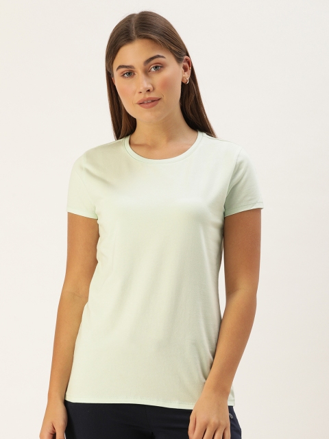 

Enamor Women Blue Solid Slim Fit Crew Round Neck T-Shirt