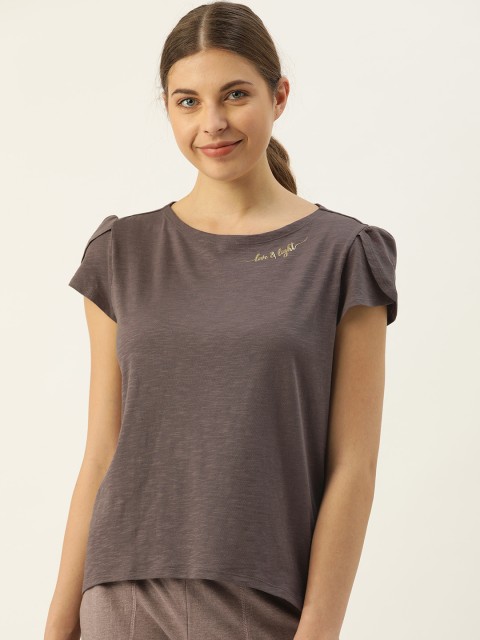 

Enamor Women Brown Solid Round Neck Lounge T-shirt