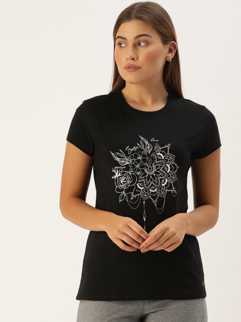 

Enamor Women Black & White Floral Print Slim Fit Lounge T-shirt