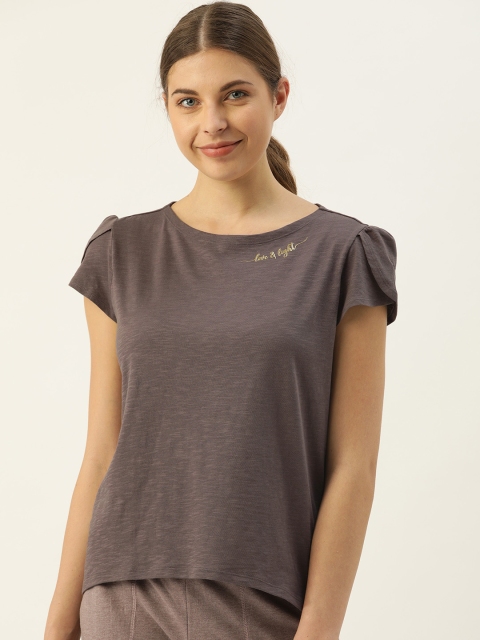 

Enamor Women Brown Solid Round Neck Lounge T-shirt