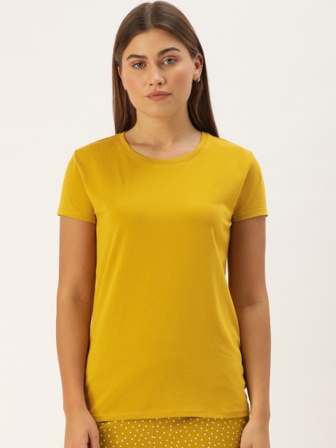 

Enamor Women Mustard Slim Fit Crew Round Neck T-Shirt