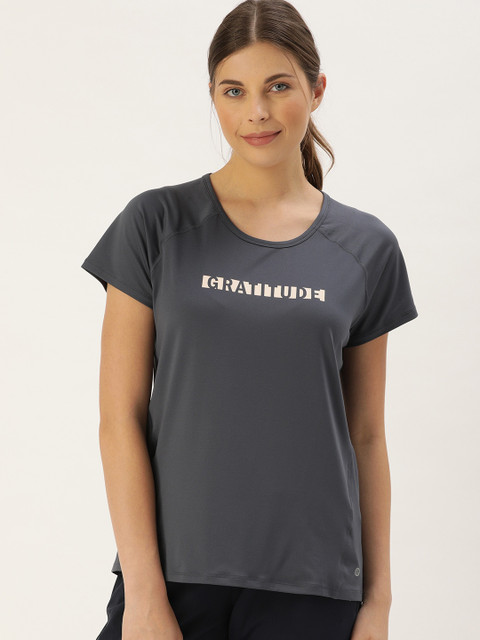 

Enamor Plus Size Women Charcoal Grey & White Printed Round Neck Lounge T-shirt