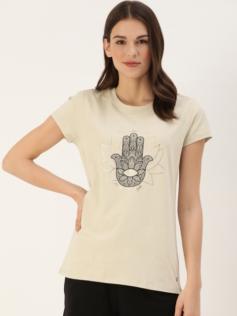 

Enamor Women Off-White & Black Print Slim Fit Lounge T-shirt