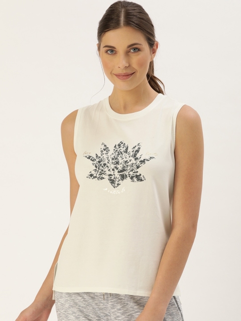 

Enamor Plus Size Women Off-White Relaxed Fit Printed Round Neck Lounge Tank Top